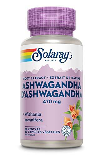 SOLARAY – Ashwagandha Root Extract, 470mg |Occasional Mood & Stress Support | Withania Somnifera, Dietary Supplement | Vegan, Lab Verified | 60 Vegetarian Capsules