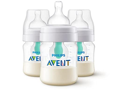 Philips Avent Anti-colic Baby Bottle with AirFree Vent 4oz, 3 pack, SCY701/03, Clear