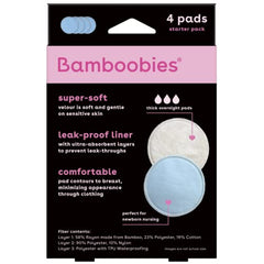 Bamboobies Nursing Pads for Breastfeeding, Reusable Breast Pads, Perfect Baby Shower Gifts, 2 Overnight Pairs