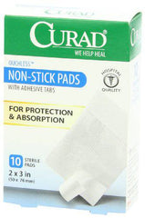 Curad Non-Stick Pads, 2 Inches X 3 Inches with Adhesive Tabs, 10 Count