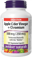 Webber Naturals Apple Cider Vinegar with Chromium, 120 Capsules, Fermented Naturally with The Mother, Digestive Support, Sugar Free, Vegan