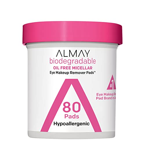 Almay Makeup Remover Pads, Biodegradable Oil Free Micellar, Hypoallergenic, Cruelty Free, Fragrance Free Cleansing Wipes, 80 Pads (Pack of 1)