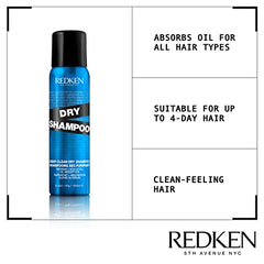 REDKEN Dry Shampoo, Instantly Refreshes Hair and Absorbs Oil Between Washes, For All Hair Types, Deep Clean, 91 g