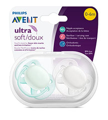 Philips AVENT Ultra Soft Pacifier, 0-6 Months, Arctic White/Green, 4 Pack, SCF214/40