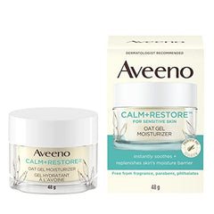 Aveeno Calm and Restore Oat Gel Facial Moisturizer for Sensitive Skin, Lightweight Gel Cream Face Moisturizer with Prebiotic Oat and Feverfew, Hypoallergenic, Fragrance and Paraben-free, 48 Grams