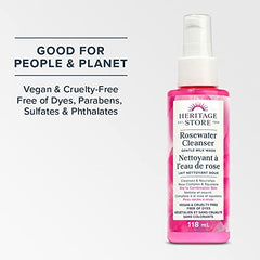 HERITAGE STORE - Rosewater Cleanser | Gentle Milk Wash | Purifies and Nourishes | Rose Complex and Squalane | Vegan & Cruelty Free | Free of Dyes| Dry to Combination Skin Type | 118ml, Clear