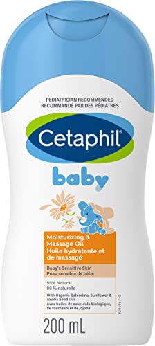 Cetaphil Baby Moisturizing and Massage Oil with Organic Calendula - 99% Natural - Paraben, Colourant and Mineral Oil Free, 200ml