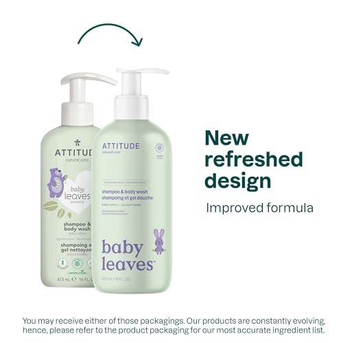 ATTITUDE 2-in-1 Shampoo and Body Wash for Baby, EWG Verified, Dermatologically Tested, Made with Naturally Derived Ingredients, Vegan, Sweet Apple, 473 mL
