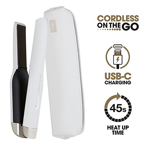 ghd Unplugged Styler ― 1" Cordless Flat Iron Hair Straightener, Professional Travel Straightening Iron with Heat-Resistant Case, USB-C Charging for 20-Minutes of Use ― White