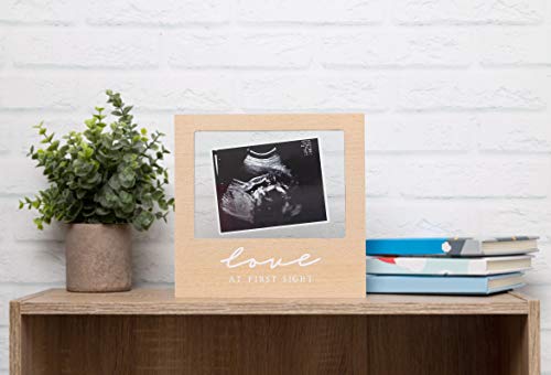 Pearhead Floating Sonogram Frame, Love at First Sight Ultrasound Frame, Gender-Neutral Baby Frame, Wooden