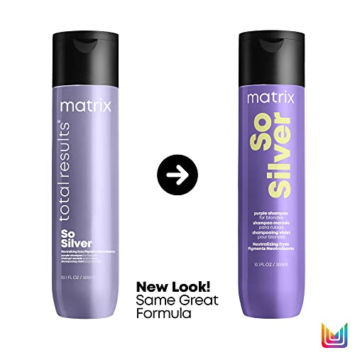 Matrix So Silver Purple Shampoo, Neutralizes Yellow Tones, Neutralizes Brassy Tones, Tones Blonde and Silver Hair, For Blonde, For Silver Hair, For Grey Hair, 300ml (Packaging May Vary)