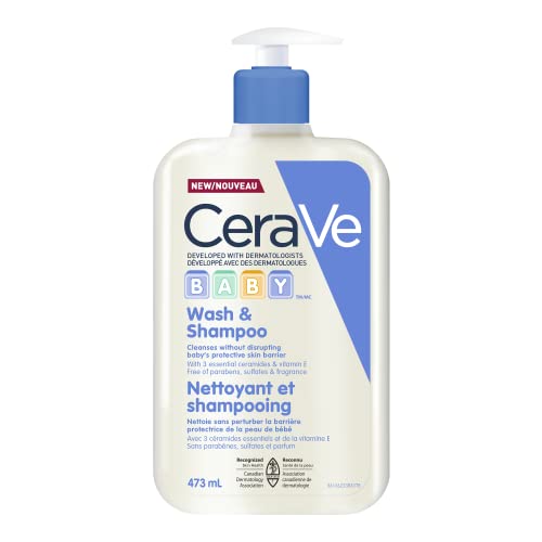 CeraVe Baby Wash & Shampoo Gentle Tear-Free Formula Hypoallergenic, Fragrance Free, Paraben Free & Sulfate Free,473 ml, White
