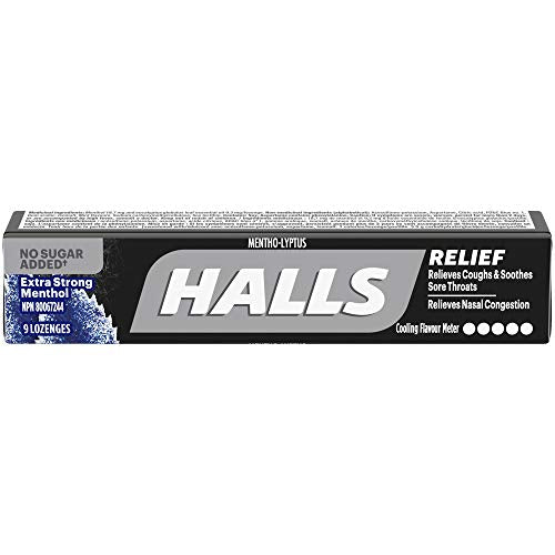 Halls Triple Soothing Action, No Sugar Added, Cough Drops, Extra Strong Menthol 9 count, 20 Packs