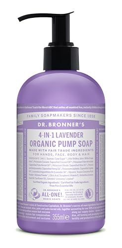 Dr. Bronner’s - Organic Sugar Soap (Lavender, 355 mL) - Made with Organic Oils, Sugar and Shikakai Powder, 4-in-1 Uses: Hands, Body, Face and Hair, Cleanses, Moisturizes and Nourishes, Vegan