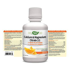 Nature's Way Calcium and Magnesium Citrate 2:1 - Liquid Supplement with Vitamin D3, Vitamin K2 and Collagen – Helps Support the Maintenance of Bones and Teeth – Orange Flavour, 500 mL