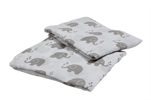 Bacati 2 Piece Elephants Grey Muslin Crib Sheets, Pink