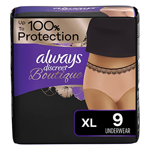 Always Discreet Boutique, Incontinence & Postpartum Underwear For Women, Maximum Protection, X-Large, 9 Count