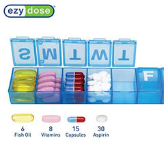 EZY DOSE Weekly (7-Day) Pill Organizer, Vitamin Planner, and Medicine Box, X-Large Compartments, Blue