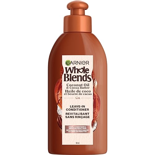 GARNIER Whole Blends Sustainably Sourced Coconut Oil and Cocoa Butter Leave in Conditioner Treatment to Smooth and Control Frizzy Hair, 5.1 Fl Oz