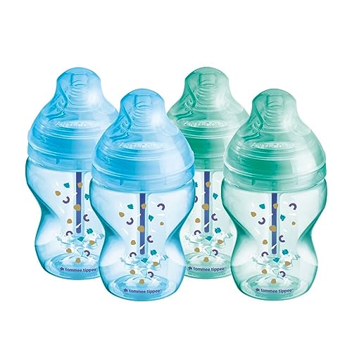 Tommee Tippee Advanced Anti-Colic Bottles (9oz, 4 Count) | Breast-Like Nipple, Unique Anti-Colic Vent, Yellow