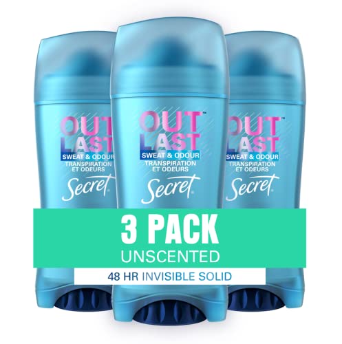 Secret Outlast Invisible Solid Antiperspirant Deodorant for Women, Unscented, Pack of 3, 73 grams each, 219 grams Total