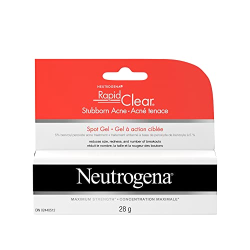 Neutrogena Rapid Clear Stubborn Acne Spot Treatment Gel with Maximum Strength 5% Benzoyl Peroxide Acne Treatment Medication for Acne Prone Skin Care, 28g