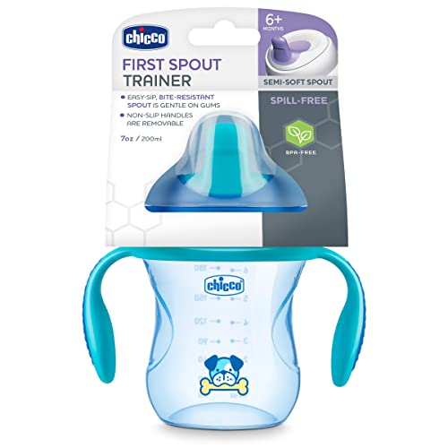 Chicco 7oz. Semi-Soft Trainer with Bite-Resistant Spout and Spill-Free Lid | Removable, Non-Slip Handles | Top-Rack Dishwasher Safe | Easy to Hold Ergonomic Indents | Blue| 6+ Months