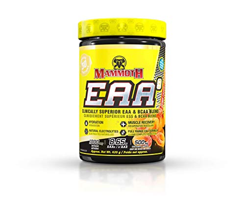 Mammoth EAA9, Performance EAA + BCAA, 6 g BCAA Blend, Full Spectrum EAA, High Leucine for Muscle Recovery, Natural Electrolytes - Coconut Water + Himalayan Sea Salt for Hydration, Sugar Free, Zero Calorie, 30 servings (Candy Peach)