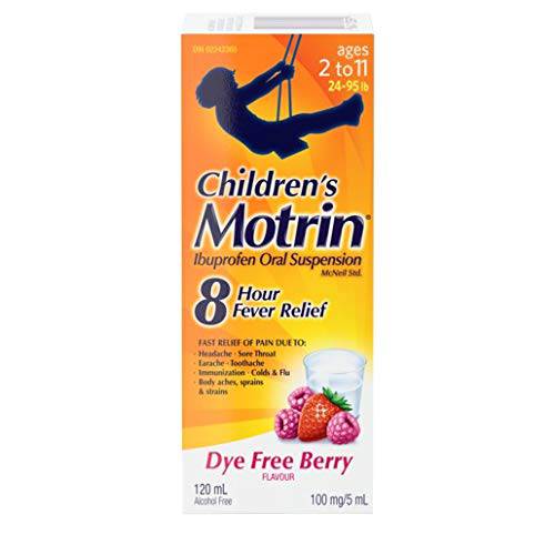 Motrin Children's Liquid Pain Relief, Reduces Fever for up to 8 hours, Ibuprofen, Berry Flavour, Dye Free, 120ml