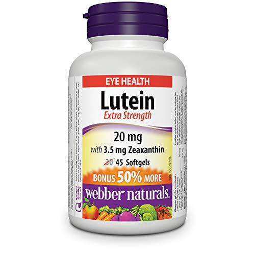 Webber Naturals Lutein 20 mg with Zeaxanthin, Extra Strength, 45 Softgels, Supports Eye Health