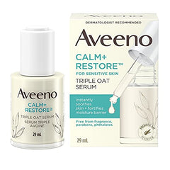 Aveeno Calm + Restore Triple Oat Hydrating Face Serum for Sensitive Skin, Gentle and Lightweight Facial Serum To Smooth and Fortify Skin, Hypoallergenic, Fragrance and Paraben-free, 29 Milliliters