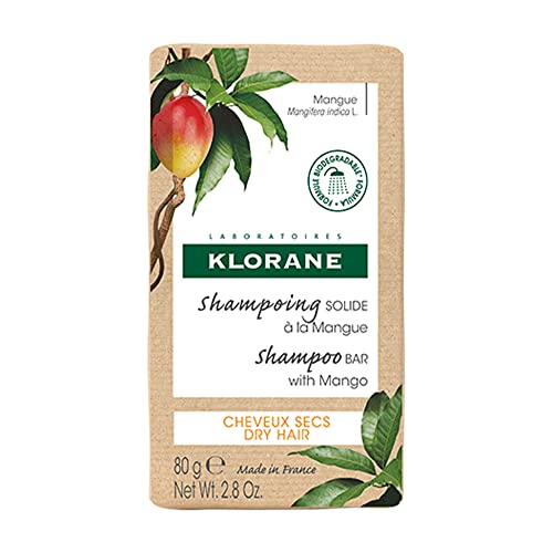 Klorane - Nourishing Shampoo Bar with Mango - Dry hair, Hydrate Dry Hair, Paraben, Preservative and Sulfate Free, Hypoallergenic, Eco-friendly, Biodegradable, Vegan, Dermatologist Tested - 80g
