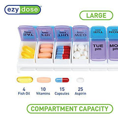 EZY DOSE Weekly AM/PM Travel Pill Organizer and Planner, Removable AM/PM Compartments, Great for Travel (Small), Dosette/Pillulier