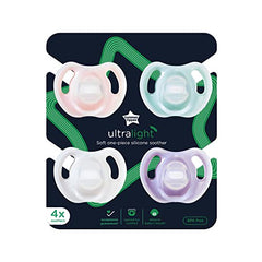 Tommee Tippee Ultra-Light Silicone Pacifier, Symmetrical One-Piece Design, BPA-Free Silicone Binkies, 0-6m, 4 Count