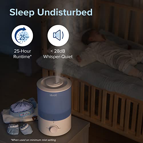 Levoit Humidifier for Bedroom Large Room, 3L Cool Mist Top Fill Quiet Humidifier for Baby Nursery and Plants, 360° Nozzle, Rapid Humidification for Home Whole House, Blue (Dual 150)