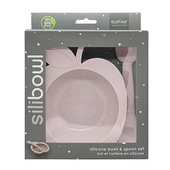 SILIBOWL + SPOON SET by Kushies Cute Silicone Bowl with Suction and Spoon Set for Babies, Toddlers and Kids, Non Slip, Dishwasher, Microwave, Freezer and Oven Safe, BPA, PVC and Phthalate Free - Pink