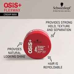 Schwarzkopf OSiS Flexwax Ultra Strong Hold Hair Cream Wax Strong Texture, Long Lasting Hold Re-Moldable with Natural Shine, 85mL