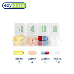 EZY DOSE Weekly (7 Day) 4 Times a Day Push Button Pill Organizer and Vitamin Planner, Removable Daily Pillboxes, Green, Clear Lids, Large