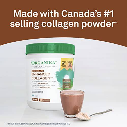 Organika Chocolate Enhanced Collagen - Grass-Fed Collagen with Real Cocoa, Sugar-Free, Healthy Hair, Skin, Nails, Joints - 504g