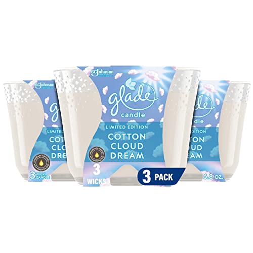 Glade Candle Cotton Cloud Dream, Fragrance Candle Infused with Essential Oils, Air Freshener Candle, 3-Wick Candle, 6.8 Oz, 3 Count