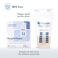 Ameda Pump'N Protect - Breast Milk Storage Bags (each 6oz) | 50 Pieces Resealable Breast Milk Storage Bags for Refrigerator or Freezer | BPA Free | Breastfeeding Equipment & Pumping Accessories