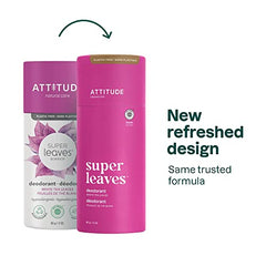 ATTITUDE Plastic-Free Deodorant, EWG Verified, Aluminum Free, Plant and Mineral-Based Ingredients, Vegan and Cruelty-free Personal Care Products, White Tea Leaves, 85 grams (Packaging May Vary)