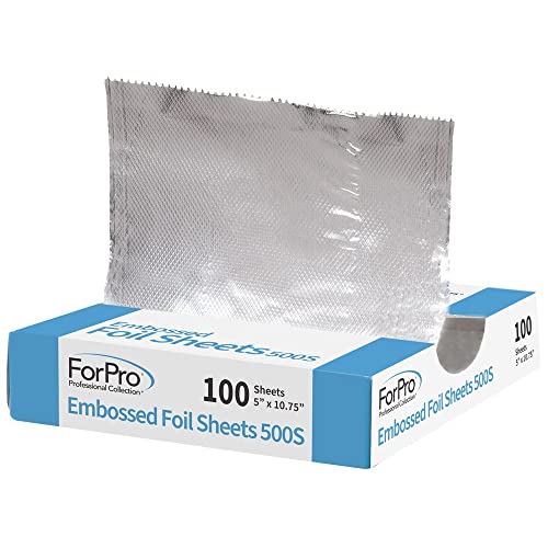 ForPro Embossed Foil Sheets 500S, Aluminum Foil, Pop-Up Dispenser, for Hair Color Application and Highlighting Services, Food Safe, 5” W x 10.75” L, 100-Count