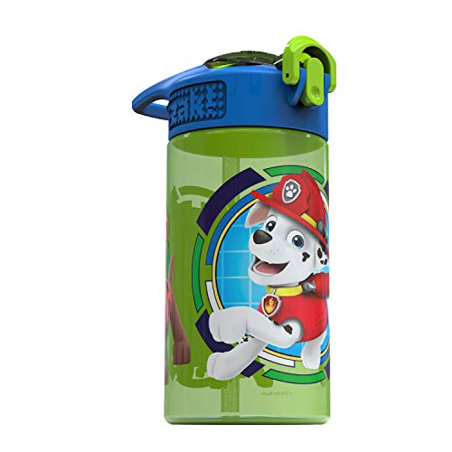 Zak Designs PAW Patrol Kids Water Bottle with Spout Cover and Built-in Carrying Loop, Durable Plastic, Leak-Proof Water Bottle Design for Travel (16 oz, Non-BPA, Marshall)
