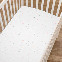 American Baby Company Printed 100% Natural Cotton Jersey Knit Fitted Portable/Mini-Crib Sheet, Pink Stars and Moons, Soft Breathable, for Girls