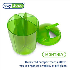 EZY DOSE Vitamin Organizer, 6 Large Compartments, 30-Day Vitamin and Medicine Storage, Green