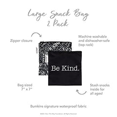 Bumkins Sandwich Bag/Snack Bag, Reusable Fabric, Washable, Food Safe, BPA Free, 7x7 – Be Kind (2-Pack)