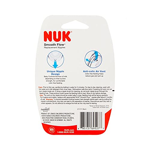 NUK Smooth Flow Nipples (2 pack) (6+ month), Clear