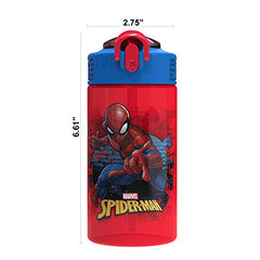 Zak Designs Marvel Spider-Man Kids Water Bottle with Spout Cover and Carrying Loop, Durable Plastic, Leak-Proof Water Bottle Design for Travel (16 oz, Non-BPA)