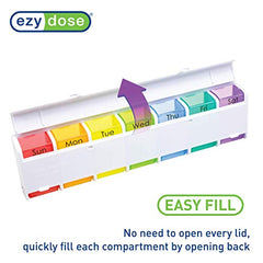 Ezy Dose Weekly (7-Day) Pill Organizer, Vitamin and Medicine Box, Detachable Compartments, Rainbow Colors